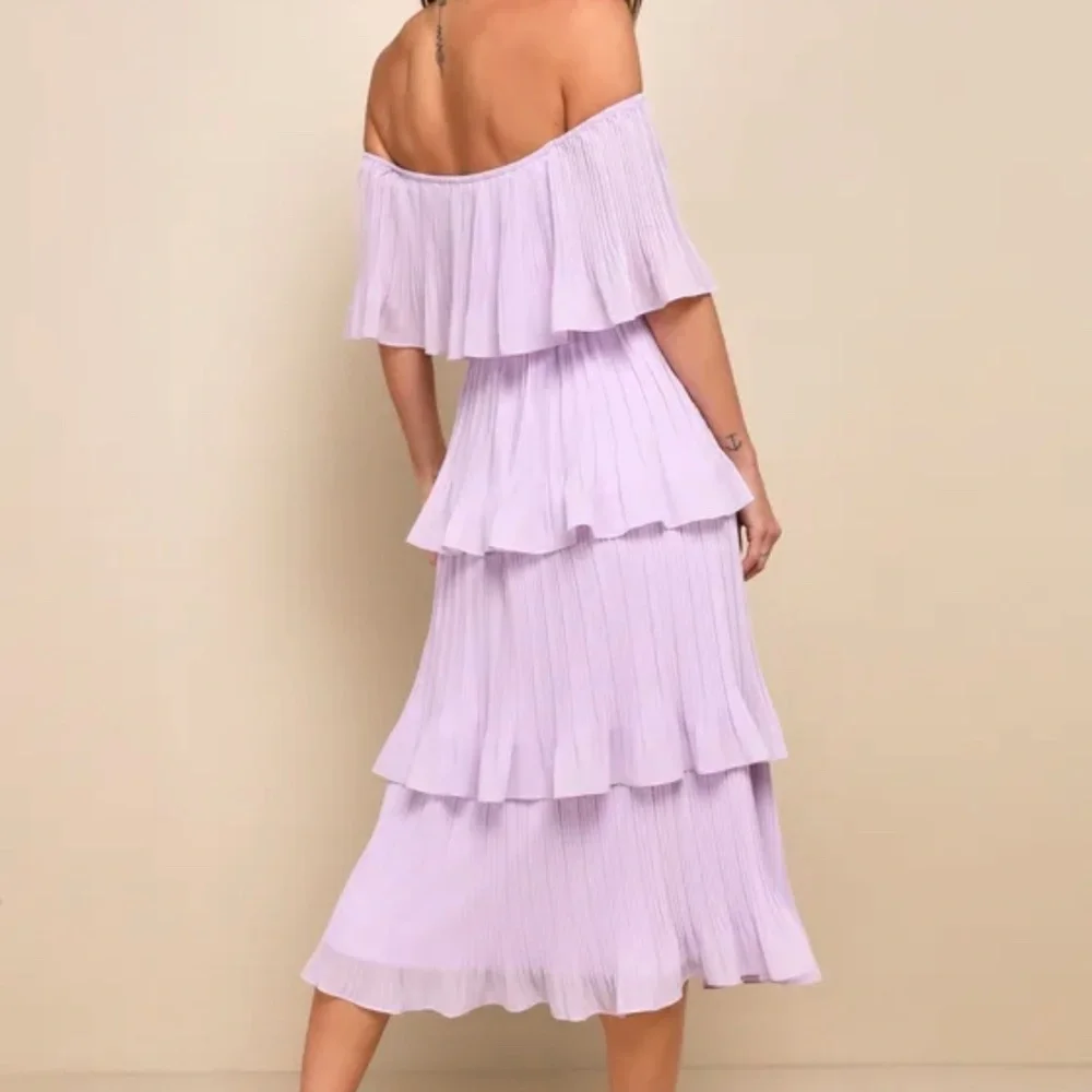 NWT- Lavender Off-the-shoulder Ruffle Midi Dress Purple - Size L - Picture 4 of 8